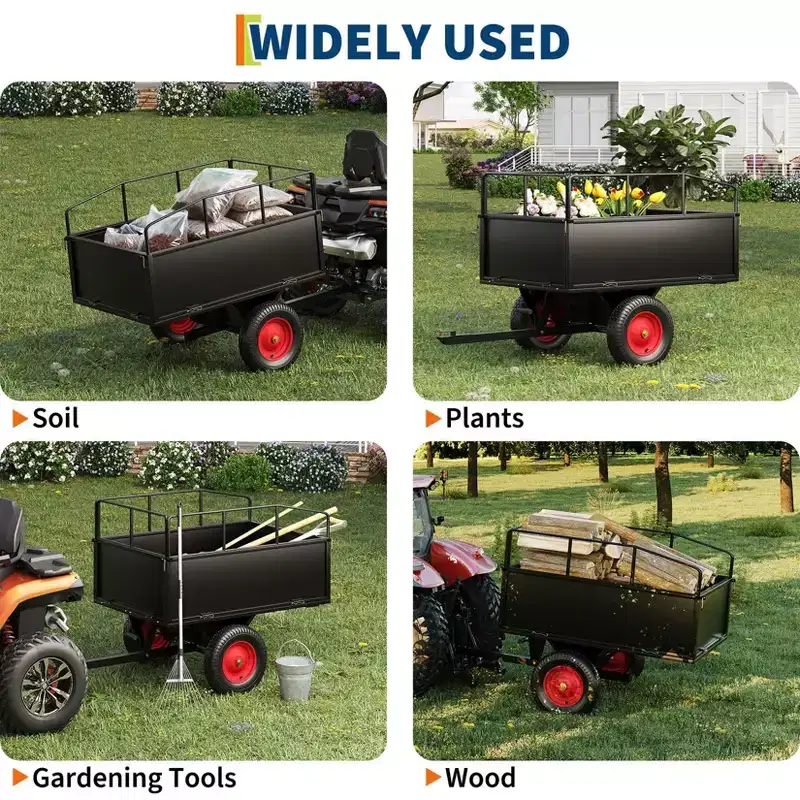 Heavy Duty Steel Garden Dump Cart  17 Cu.ft, 750lbs Capacity, Removable Sides, All-Terrain Wheels, Tow Behind ATV/UTV/Lawn Mower/Tractor