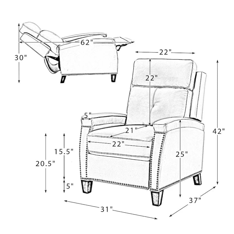 Mid-Century Modern Pushback Recliner with Nailhead Trim
