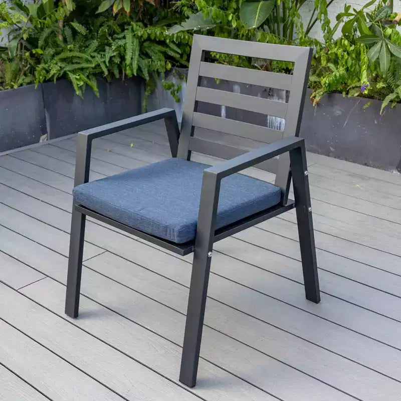 LeisureMod Chelsea 5-Piece Patio Dining Set, 48 Round Aluminum Dining Table and 4 Dining Armchair