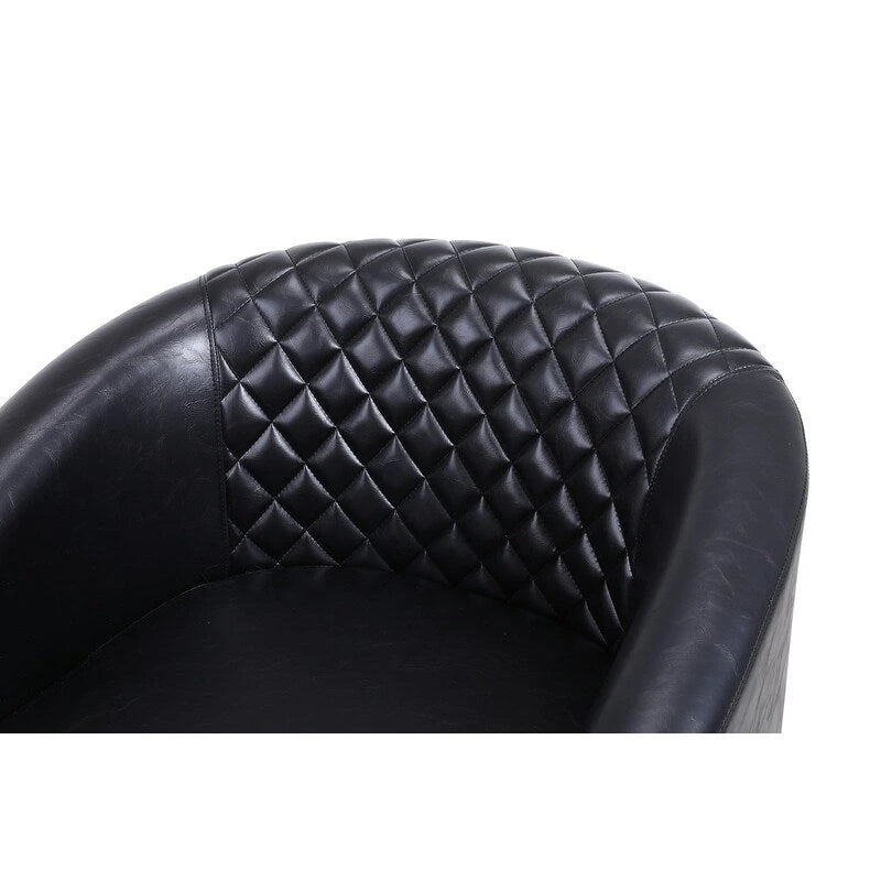 Barrel Accent Chair – Black / Brown / White, PU Leather, Nailhead Trim, Solid Wood Legs, Seats 1