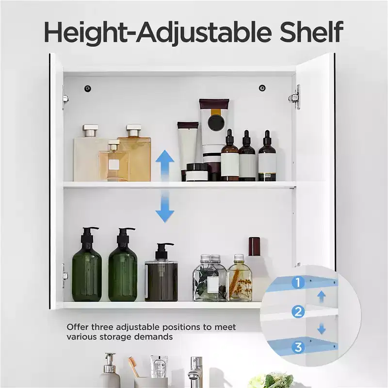 Frameless Mirror Cabinet with Two Mirrored Doors and Adjustable Shelf