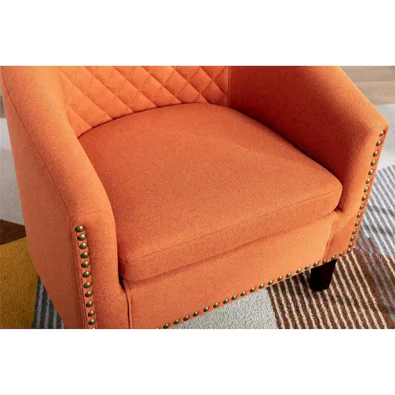Accent Barrel chair living room chair with nailheads and solid wood legs