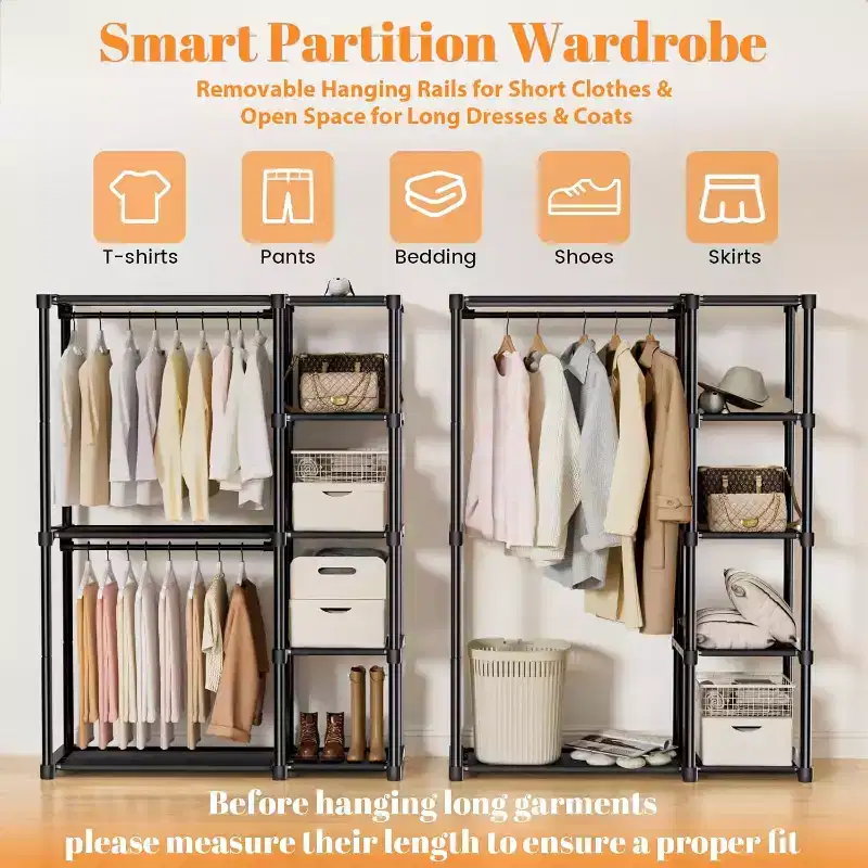 NAYSAYE 4 Tier Portable Closet 72 inch Wardrobe Organizer with Shelves and Hanging Rod Space Saving Storage for Bedroom Dorm