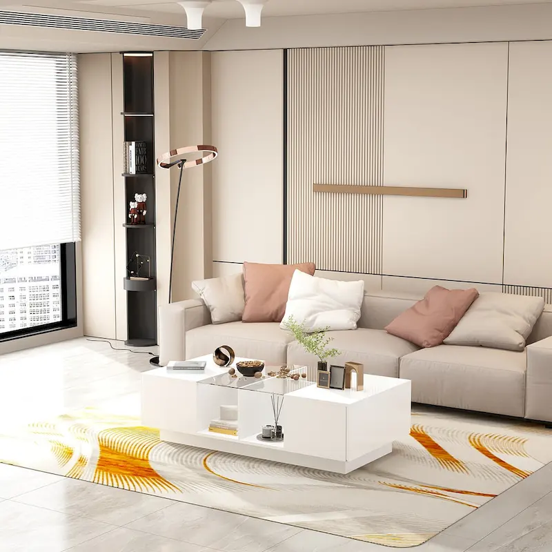 Coffee Table Storage High Gloss Coffee Tables LED Lighting Cocktail - 47.4W