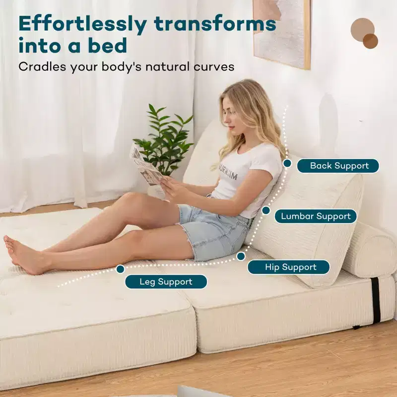 WARMOUNTS Foldable Sofa Bed with Adjustable Backrest, Convertible Queen Size Sleeper Sofa for Living Room & Office