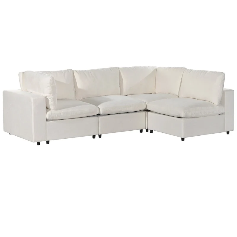 Beige Upholstered 4-Seater Modular Sectional Sofa with Wireless Charging