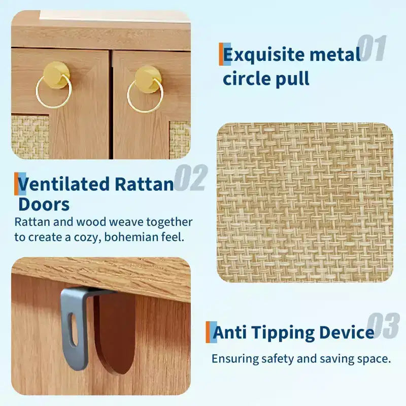 5-Tier Rattan Shoe Cabinet with Adjustable Shelves & Doors, Slim Entryway Organizer