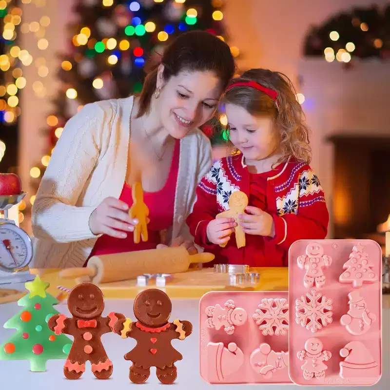 JDICTION 2 PCS Christmas Silicone Baking Molds, Holiday Molds for Soap, Candy, Cookies, with Christmas Tree, Snowman, and Snowflake Shapes