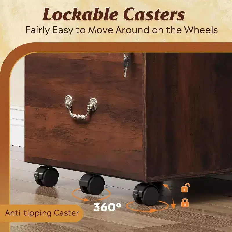 File Cabinet 2-Drawer, Small Office Furniture with Lock, Rolling Under Desk Filing Cabinet for Home Office