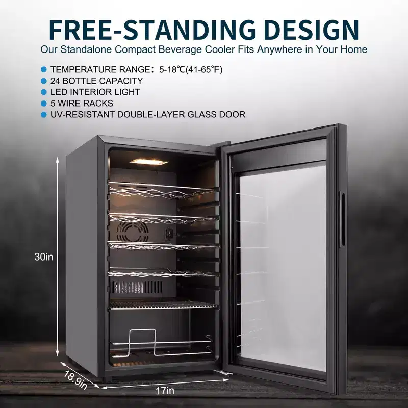 Hooure 17in 24-Bottle Wine Cellar - Compressor Cooling with LED Touch Control & Low-E Glass Door in Black