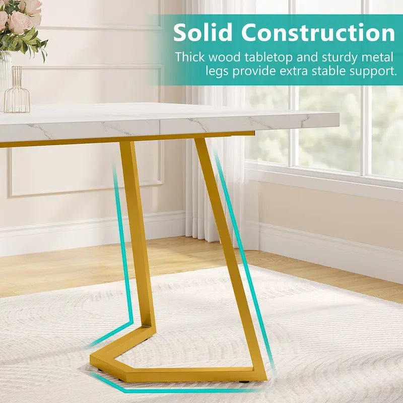 Natural Wood Tone Rectangle Dining Table with Metal Frame for 2–4 Person, 55