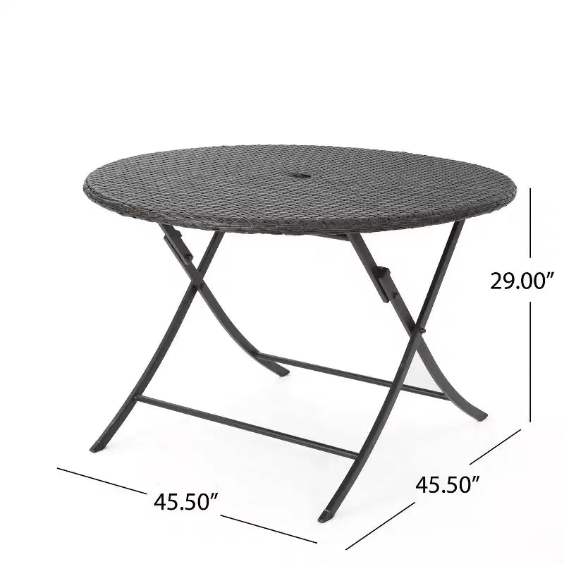 Rai 5pc Wicker Dining Set: Brown Patio Dining, Weather-Resistant, Wrought Iron Frame, Stackable Chairs, Circular Table
