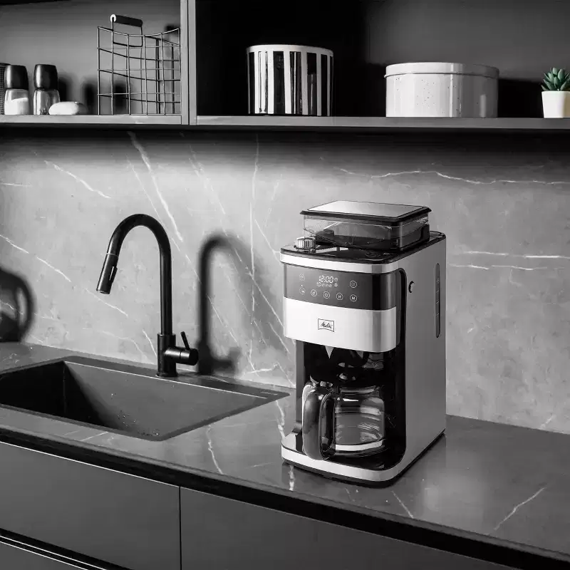 Melitta Aroma Fresh Plus 10c Drip Coffeemaker with Coffee Grinder: Stainless Steel, Digital Display, Automatic Shut-Off
