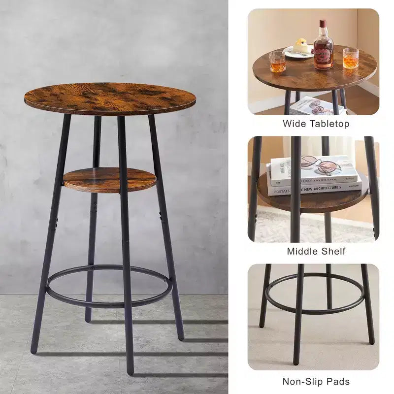 Round Bar Stool Set with Shelves, Rustic Backrest Stools for Home Bar and Kitchen