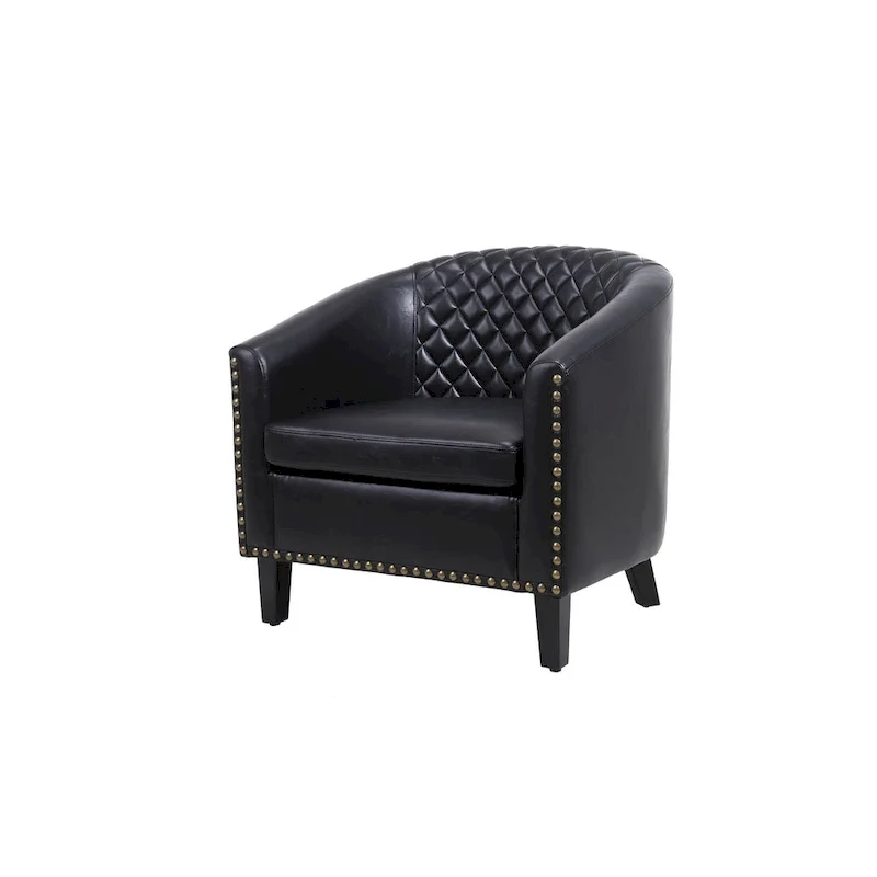 Accent Barrel chair living room chair with nailheads and solid wood legs