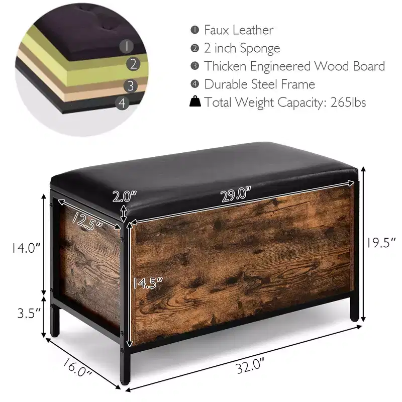 Costway Entryway Storage Bench Flip Top Ottoman Bed End Stool w/Padded Seat