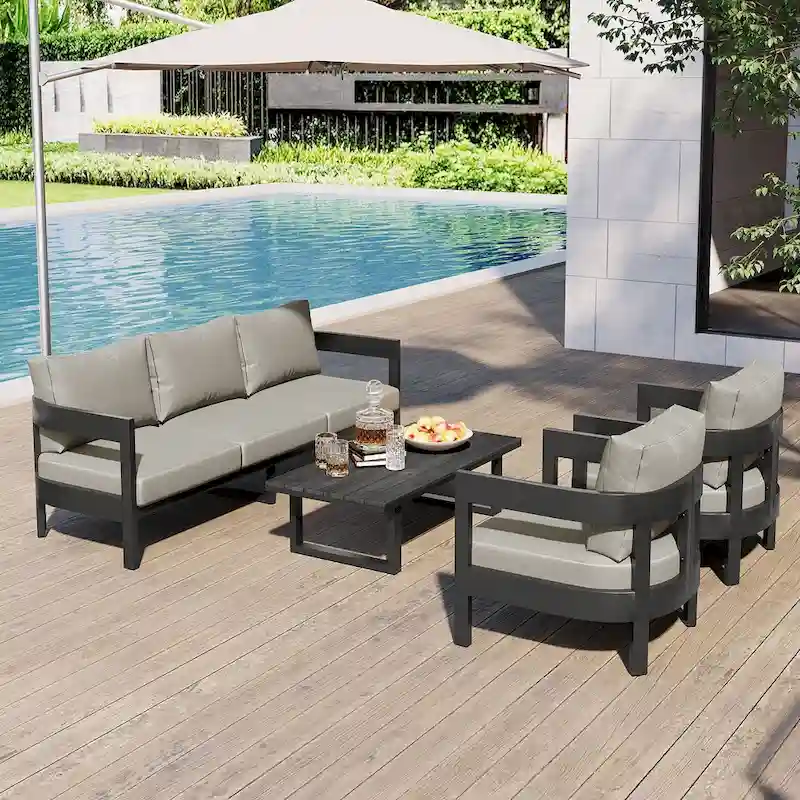 4-Piece Outdoor Seating Set with Thick Cushions