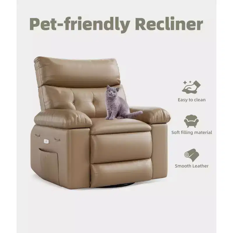 Living Room Manual Massage Chair, 360-Degree Rotating Massage Chair with Remote Control, PU Leather Leisure Chair with Side Pockets