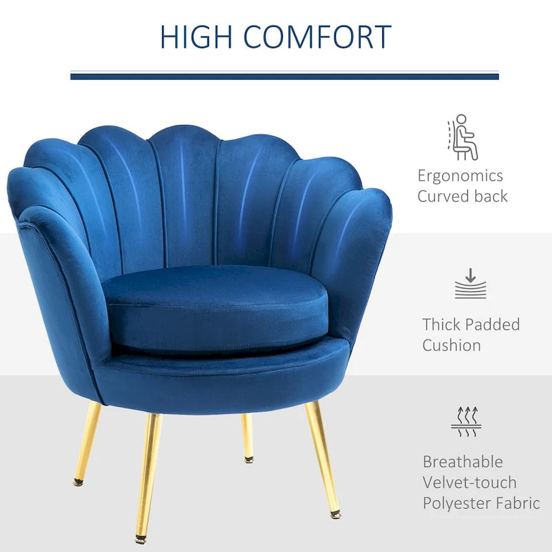 HOMCOM Elegant Velvet Fabric Accent Chair/Leisure Club Chair with Gold Metal Legs for Living Room - 29.5 x 24.75 x 28.75
