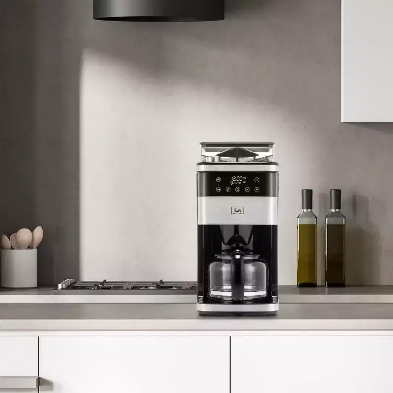 Melitta Aroma Fresh Plus 10c Drip Coffeemaker with Coffee Grinder: Stainless Steel, Digital Display, Automatic Shut-Off