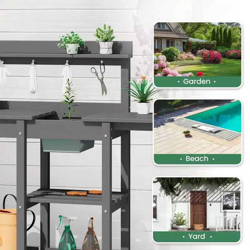 Hyleory HDPE Weather-Resistant Potting Bench Table with Storage Shelf
