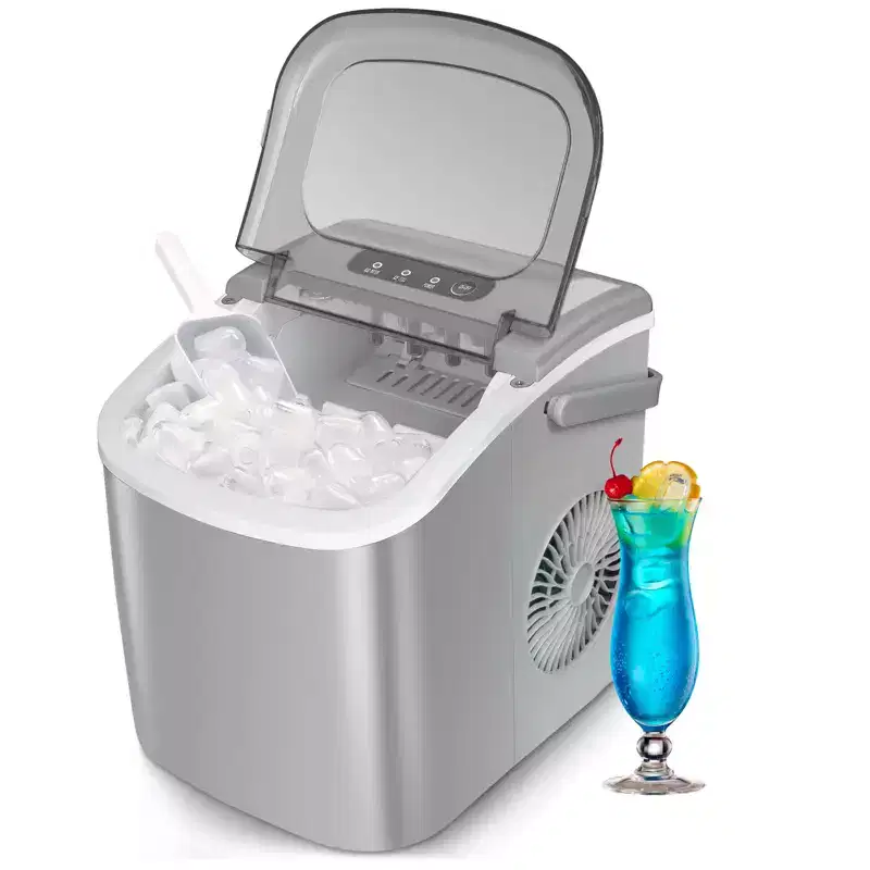 Portable Ice Maker,Countertop Model,Self-Cleaning,26.5lbs/24Hrs,6 Mins/9 Pcs Bullet Ice,Includes Ice Scoop and Basket