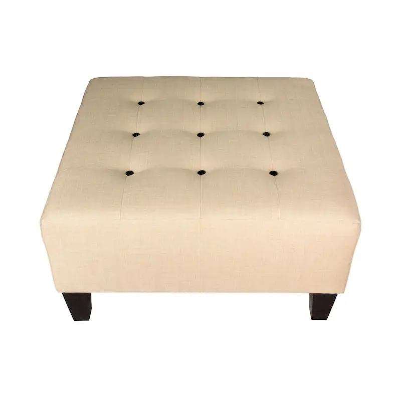Button Tufted Upholstered Square Ottoman | Blue | Modern Accent Footrest