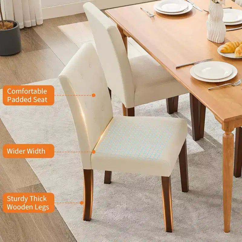Parsons Button Tufted Dining Chairs Set of 6 / 4 - Upholstered Fabric Kitchen Chairs with Wood Legs & Padded Seats - Living Room Kitchen Furniture
