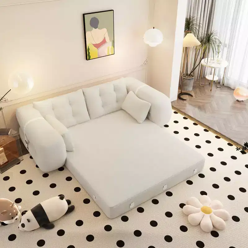78.7 Inch Multifunctional Foldable Sofa Bed, 3-in-1 Teddy Fabric Foam Filled, Beige