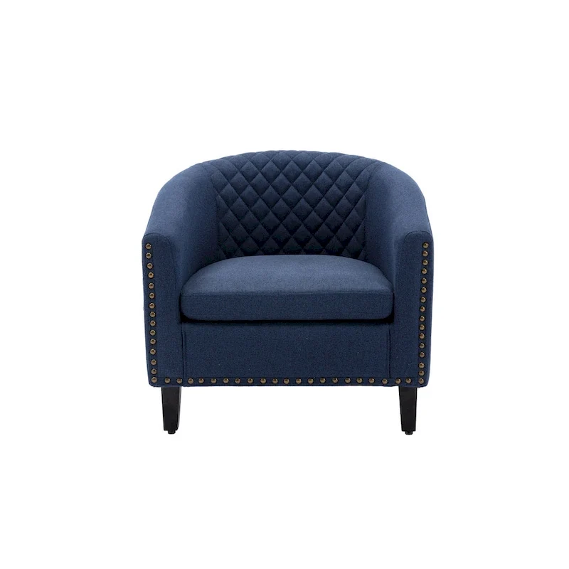 Accent Barrel chair living room chair with nailheads and solid wood legs