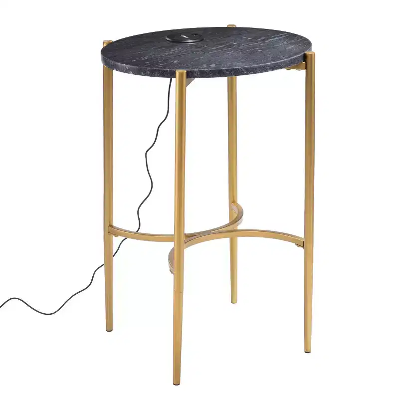 Side Table with Wireless Charging Station - Gold/Black