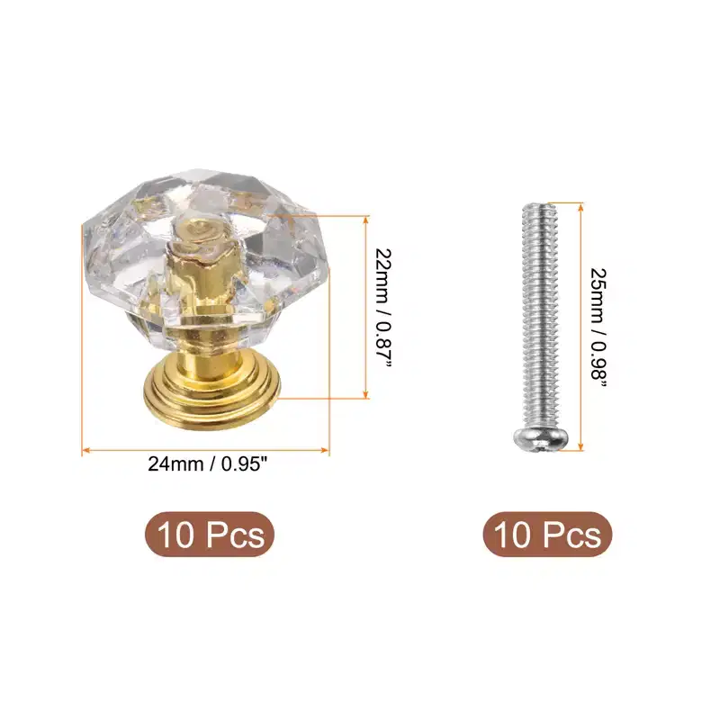 Unique Bargains Crystal Cabinet Knobs with Screw for Cupboard Wardrobe 10 Pcs