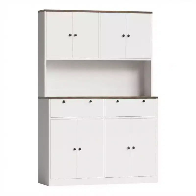 71 Tall Kitchen Pantry Storage Cabinet, Kitchen Hutch with Microwave Stand & Countertop, Large Food Pantry Cabinet with 2 Drawers and 8 Doors