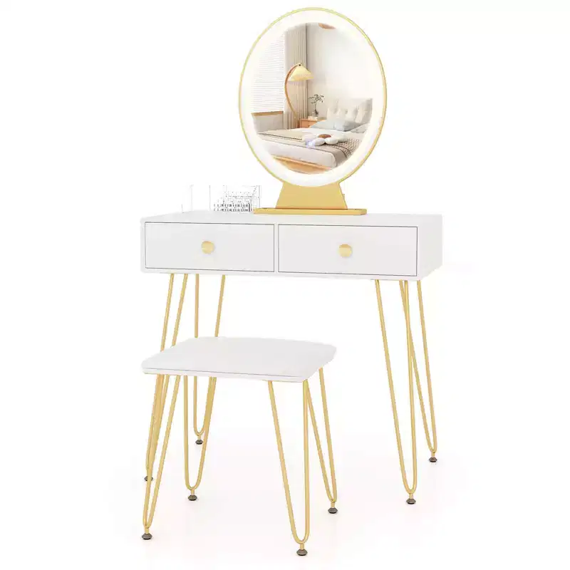 Vanity Makeup Dressing Table with 3 Lighting Modes Mirror Touch Switch White