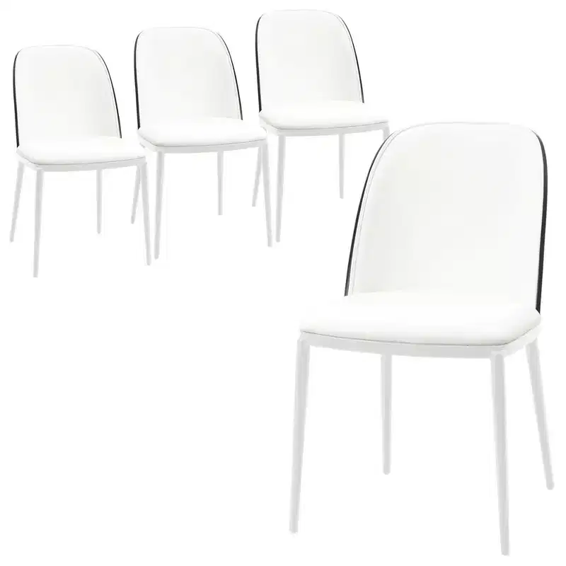 LeisureMod Tule Modern Dining Chair Set of 4 with PU Leather, Velvet, or Suede Seat and White Steel Frame  Kitchen, Dining Room, Home, Cafe, Seating