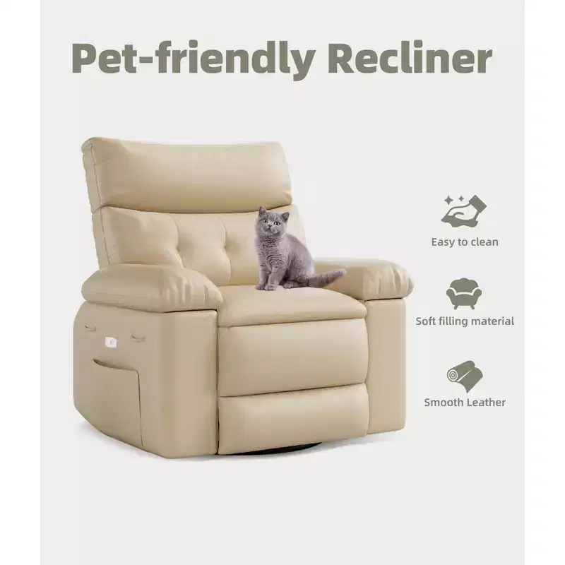 Living Room Manual Massage Chair, 360-Degree Rotating Massage Chair with Remote Control, PU Leather Leisure Chair with Side Pockets