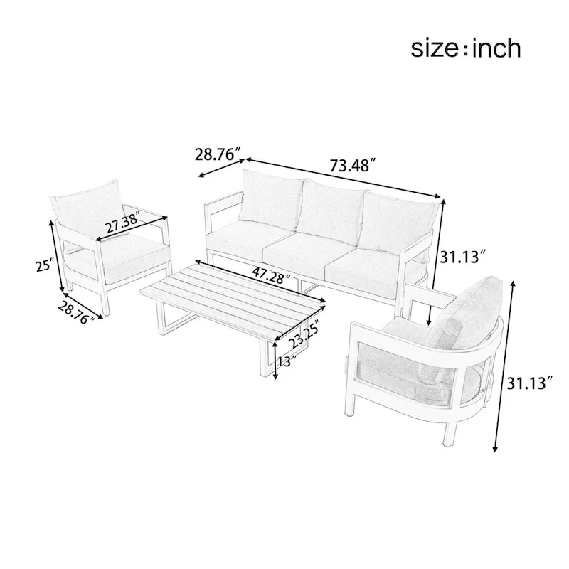 4-Piece Outdoor Seating Set with Thick Cushions