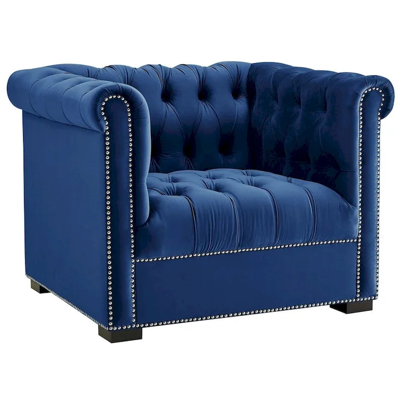 Chesterfield Armchair – Midnight Blue / Aqua / Grey / Ivory, Performance Velvet, Button Tufted, Seats 1