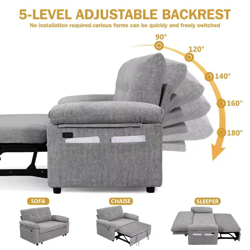 Dyonery 3-in-1 Convertible Sofa Bed, Pull Out Sleeper Sofa with Adjustable Backrest