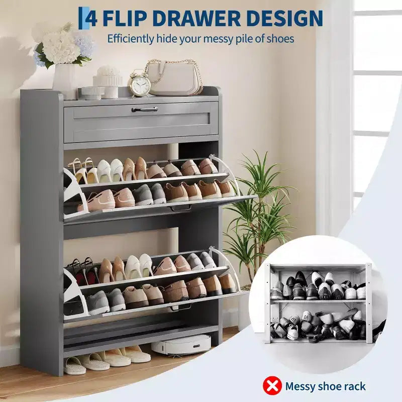 Modern Turn Drawer Shoe Cabinet, Space-Saving Storage Organizer for Entryway
