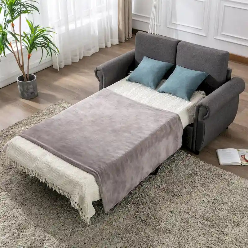 Merax Pull Out Sofa Bed Loveseat Sleeper with Twin Size Memory Mattress