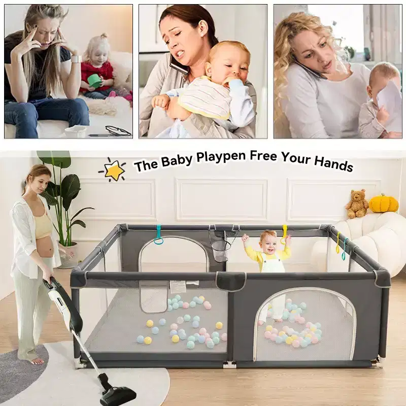 GOTGELIF 79x79 4-Panel Baby Playpen Spacious & Secure Portable Playard