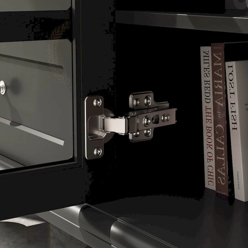 70.9-Inch TV Stand – White, Modern Style, Tempered Glass Doors & 4 Drawers