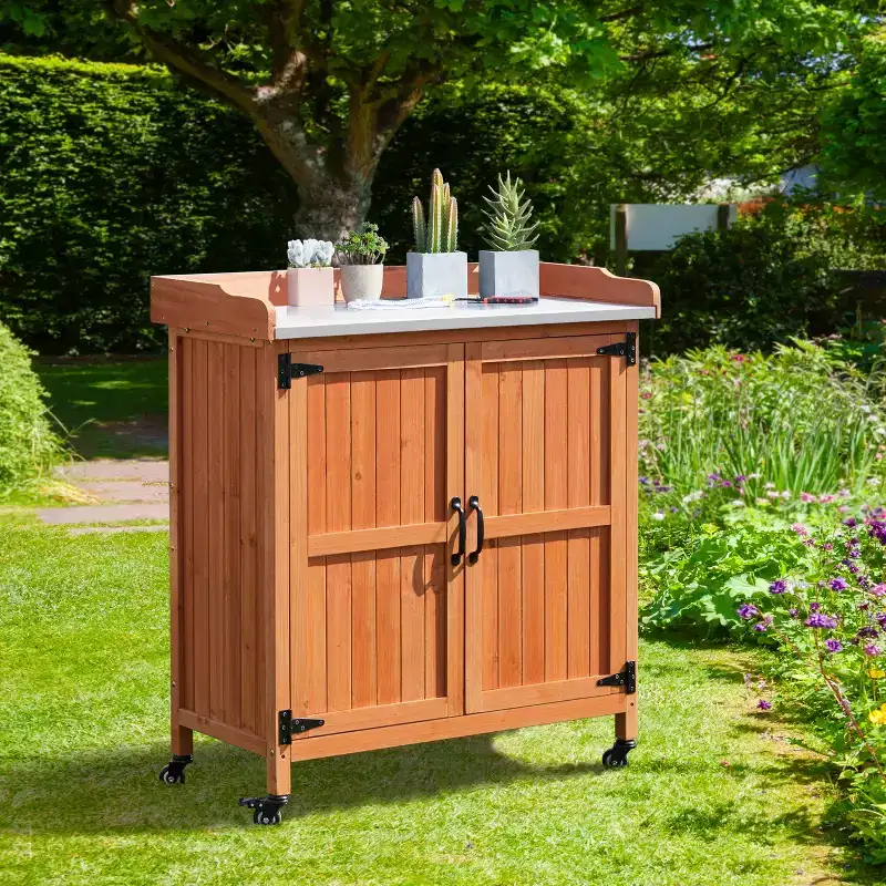 Yaheetech Outdoor Garden Potting Bench Table with Cabinet