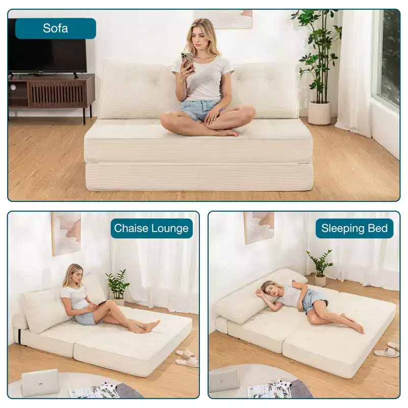 WARMOUNTS Foldable Sofa Bed with Adjustable Backrest, Convertible Queen Size Sleeper Sofa for Living Room & Office