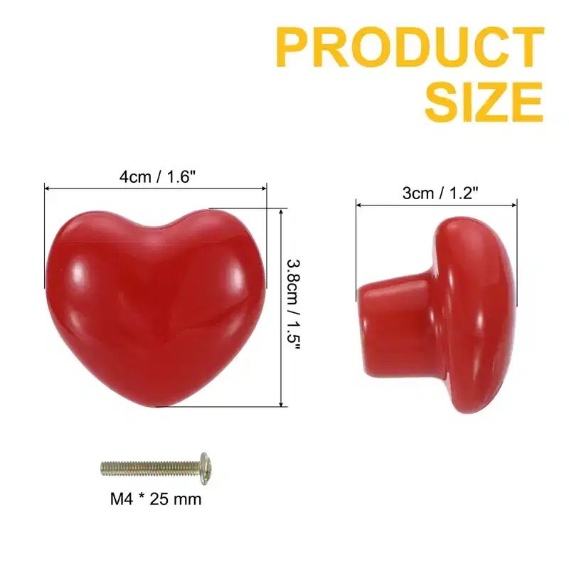 Unique Bargains Heart-Shaped Ceramic Drawer Knobs with Screw for Cupboard Wardrobe 4 Pcs