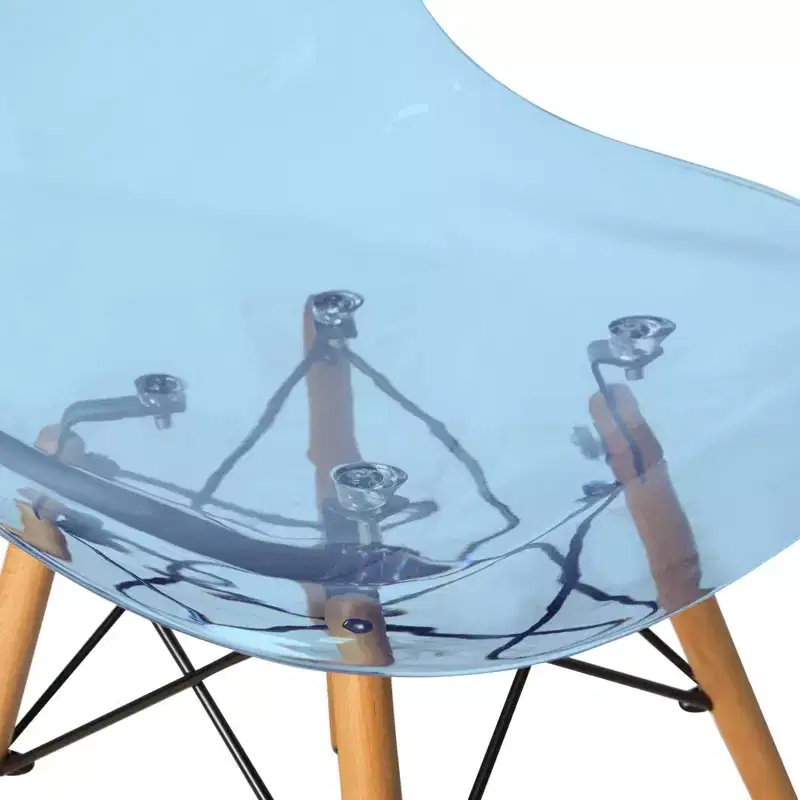 LeisureMod Dover 3-Piece Dining Set  31 Round Clear Glass Bistro Table with 2 Acrylic Chairs with Wooden Dowel Legs, Modern Kitchen, Dining Room