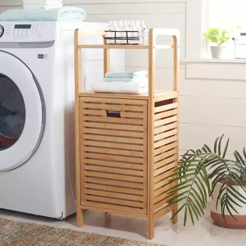 Bamboo Laundry Basket with Shelf - Natural/Beige