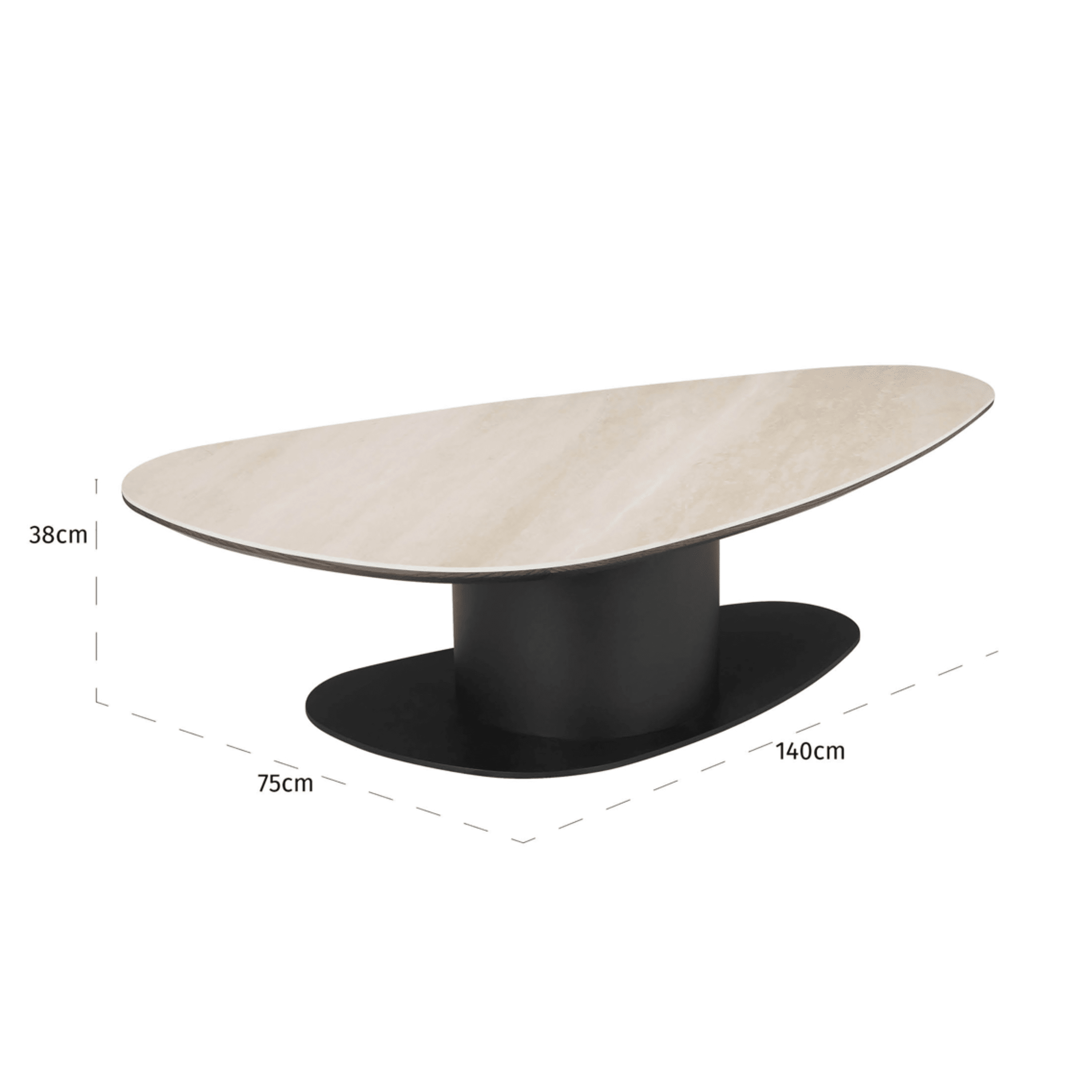Black Oval Coffee Table with Travertine Top
