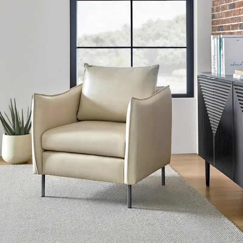 Modern Accent Chair – Black / Brown / Grey / Camel / Navy / Beige, Vegan Leather, Metal Legs, Seats 1